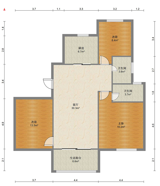 卓越万科新都会 3室2厅2卫 122m²
