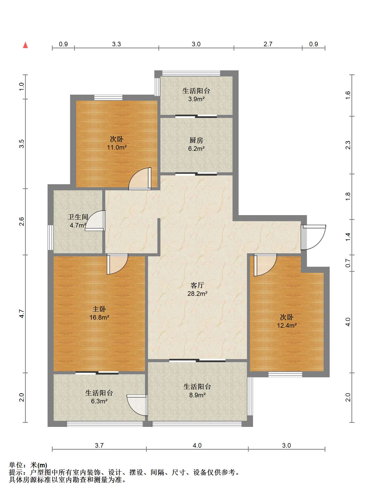 苏建名都城 3室2厅1卫 122m&sup2;