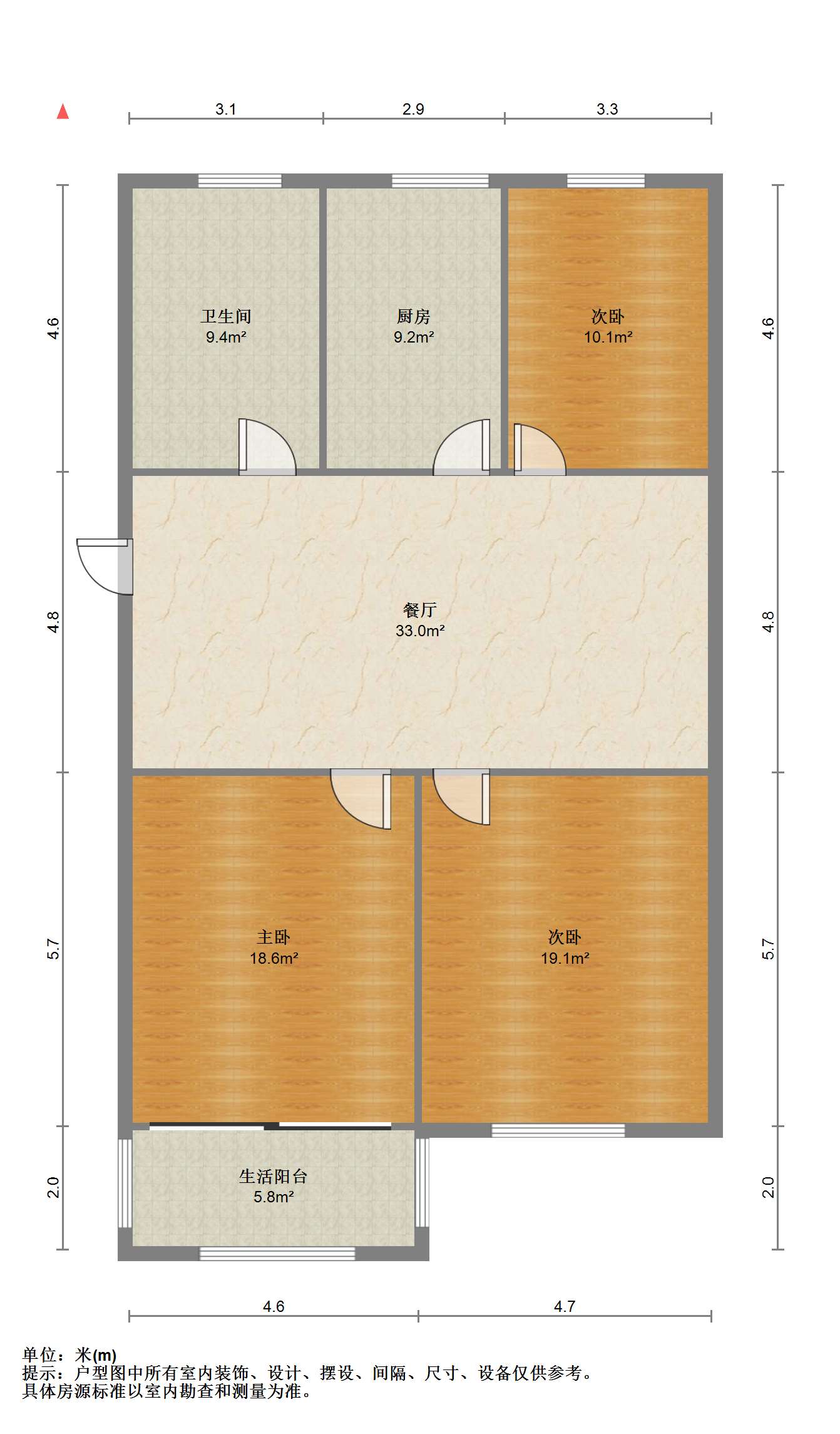 永兴花苑 3室1厅1卫 93m&sup2;