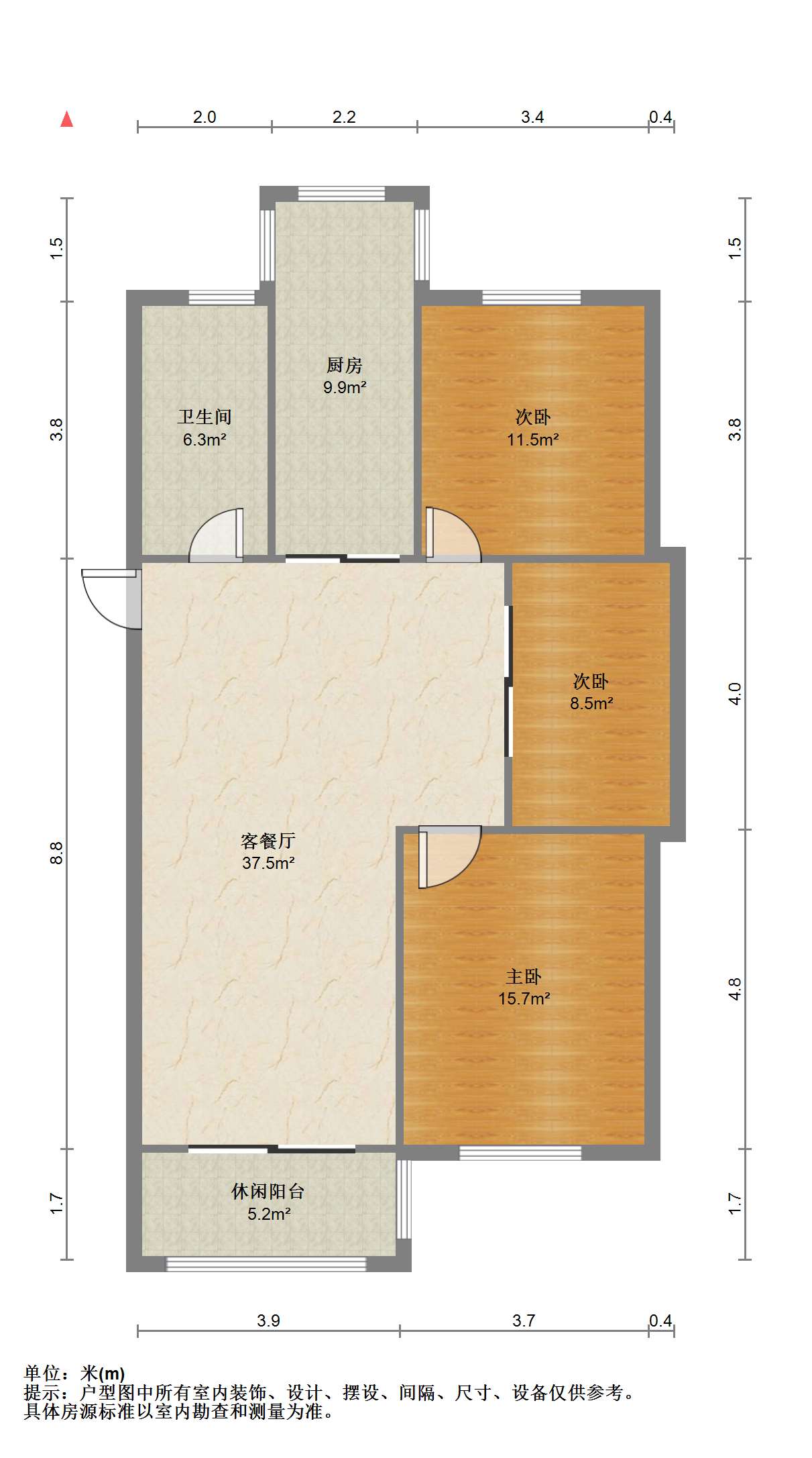 新港花苑 3室1厅1卫 107.00m&sup2;