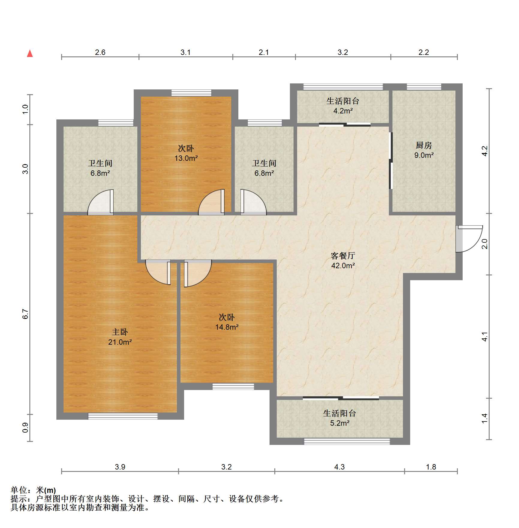 南通橡树湾 3室2厅2卫 126.00m&sup2;