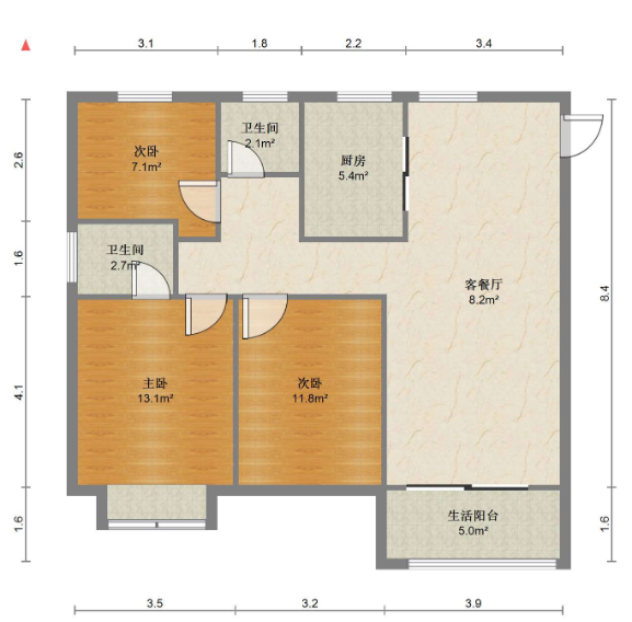 地纬金樽花园 3室2厅1卫 100m&sup2;