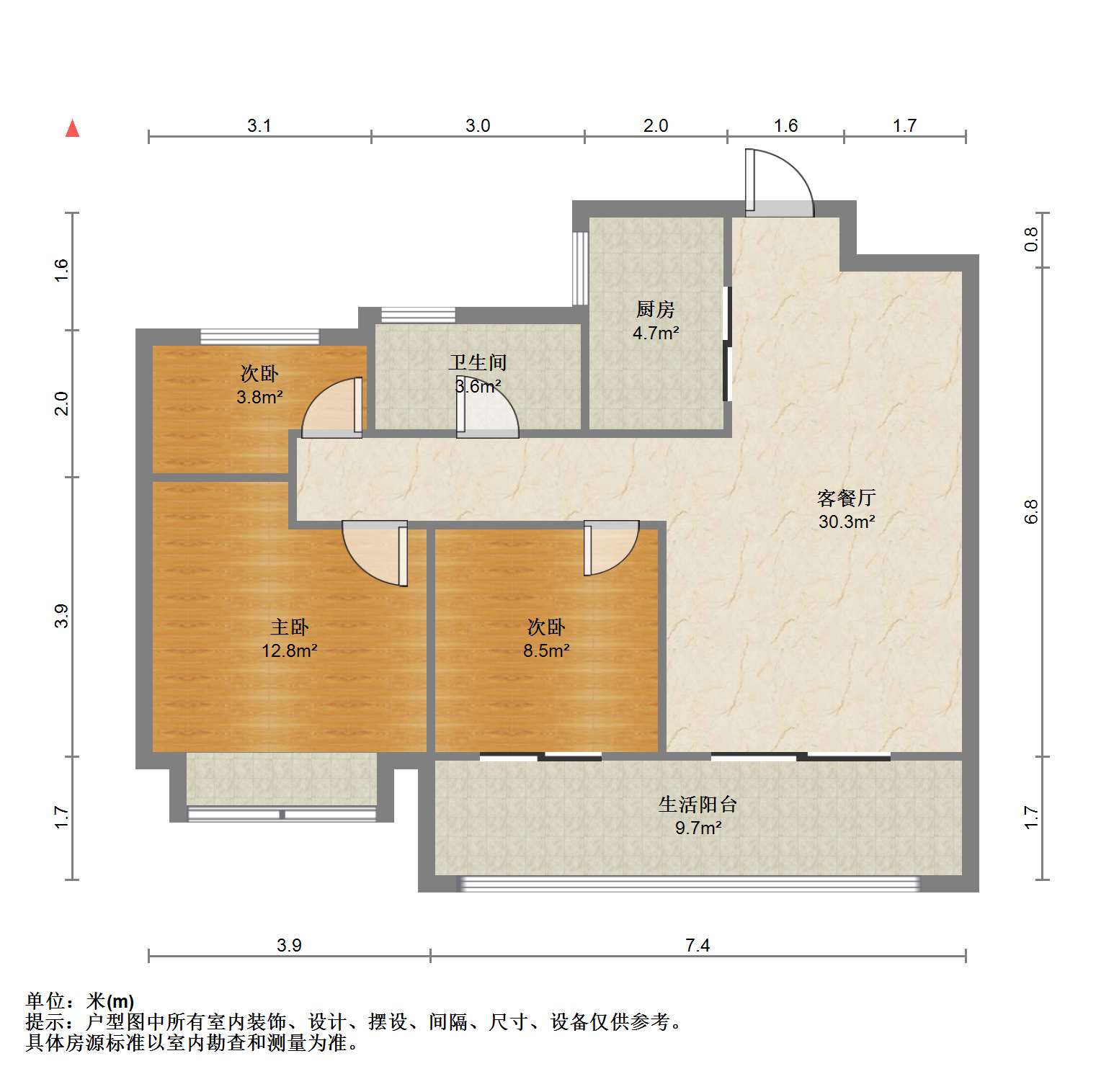 时光漫城 3室2厅1卫 92.61m&sup2;