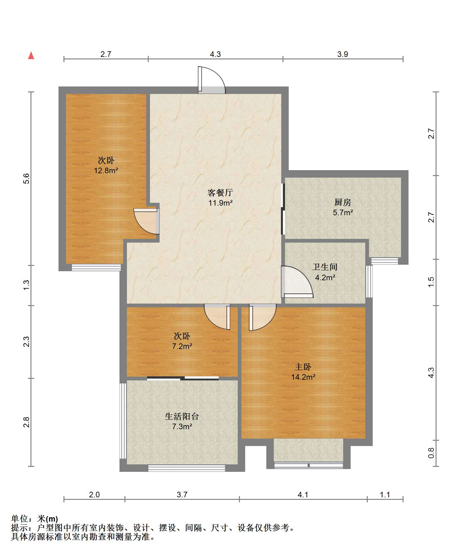 冠城大通棕榈湾 2室1厅1卫 88m&sup2;