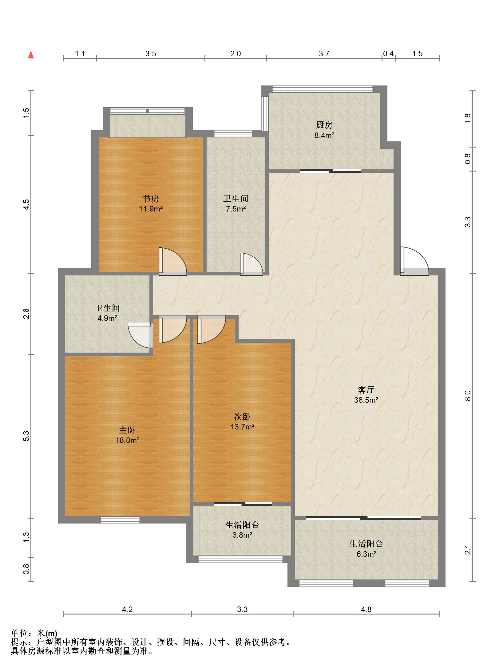 虹景园 3室1厅2卫 129.06m&sup2;