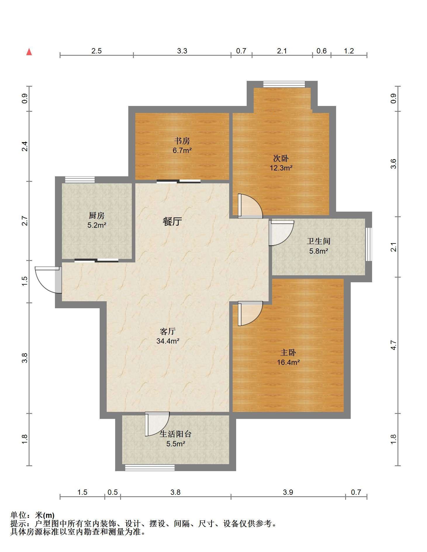 绿城玉兰公寓 3室2厅1卫 122m&sup2;