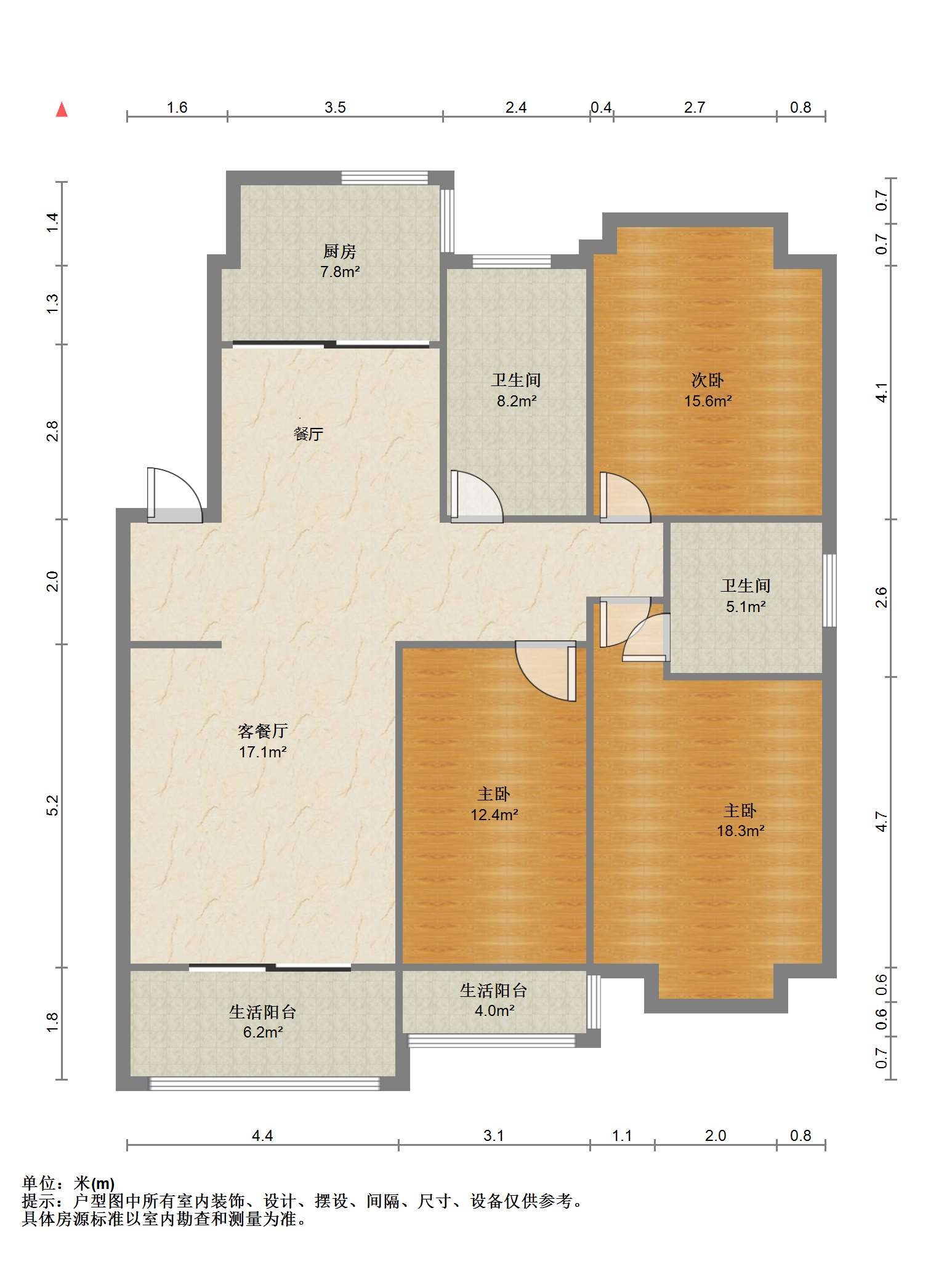 虹景园 3室2厅2卫 130.76m&sup2;