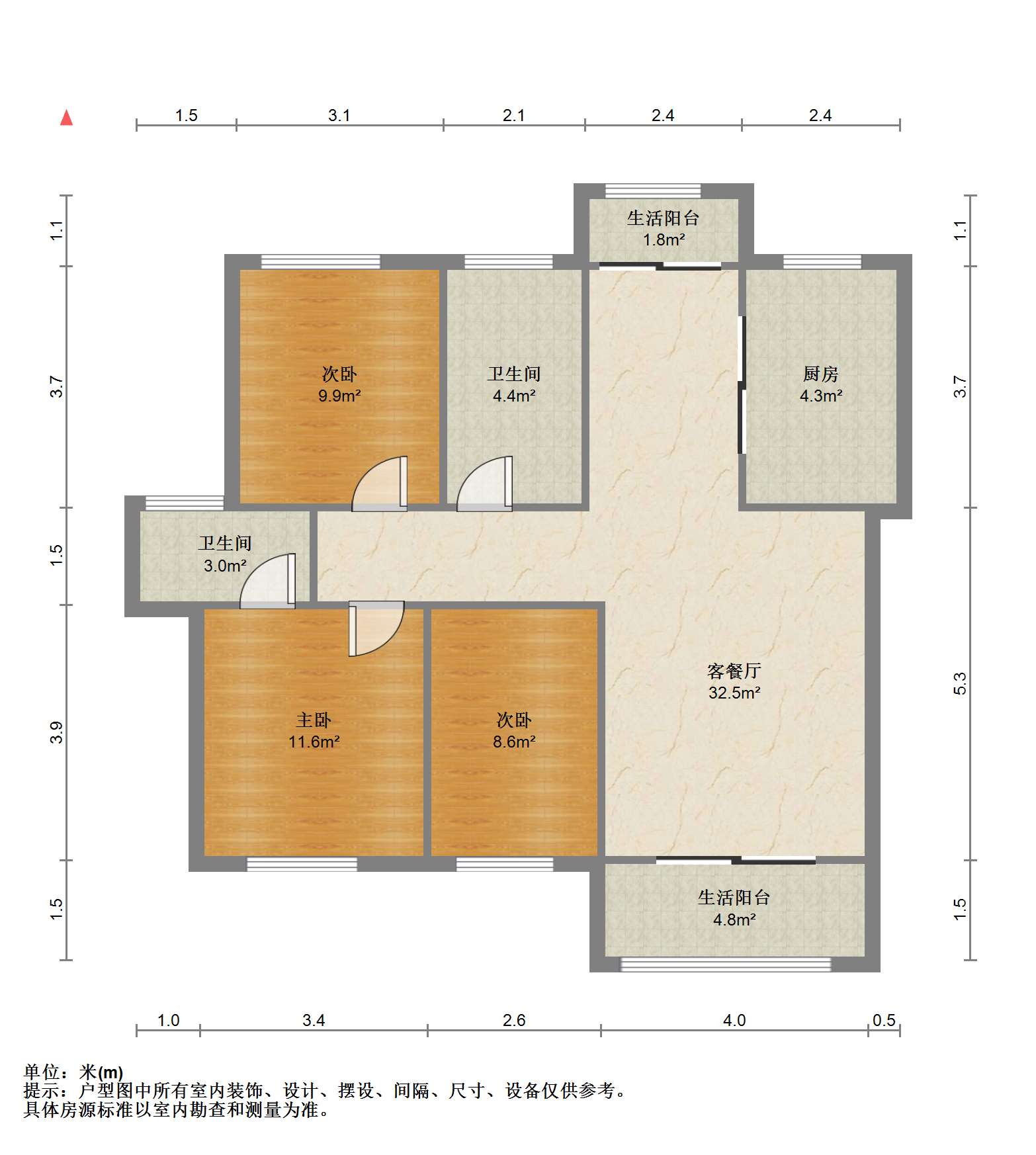 华润悦锦湾 3室2厅2卫 135m&sup2;