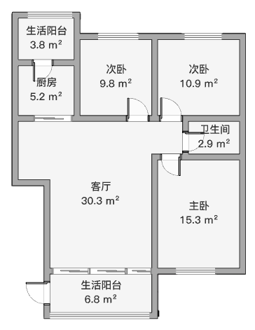 银花苑 3室1厅1卫 107m&sup2;