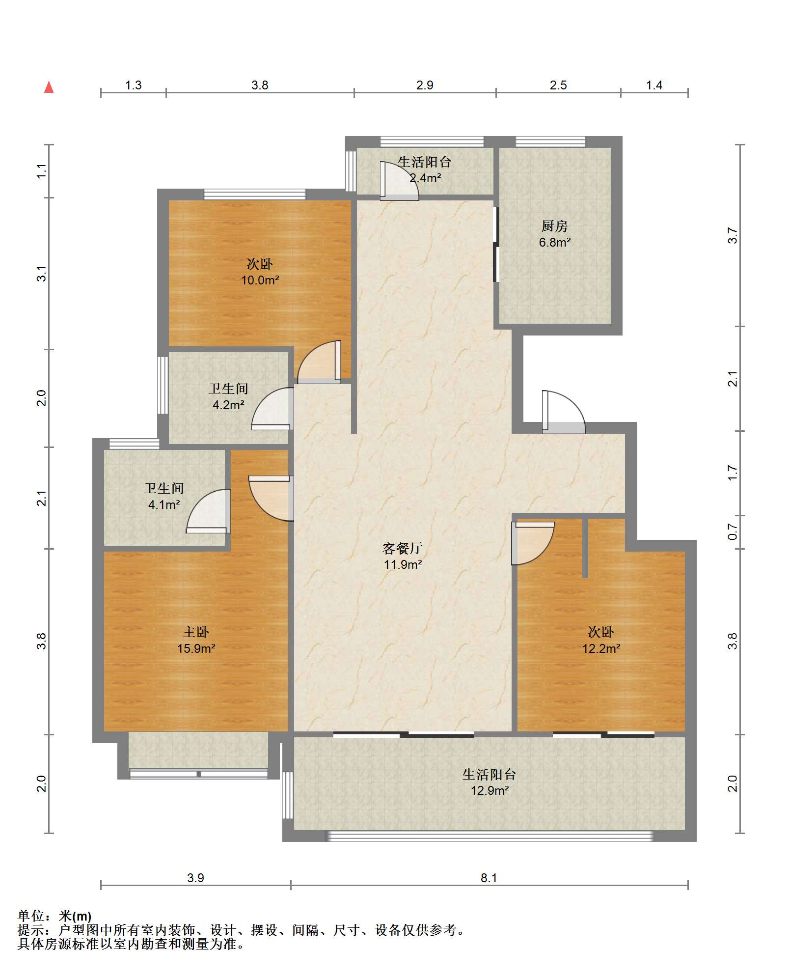万濠山庄 3室2厅2卫 130m&sup2;