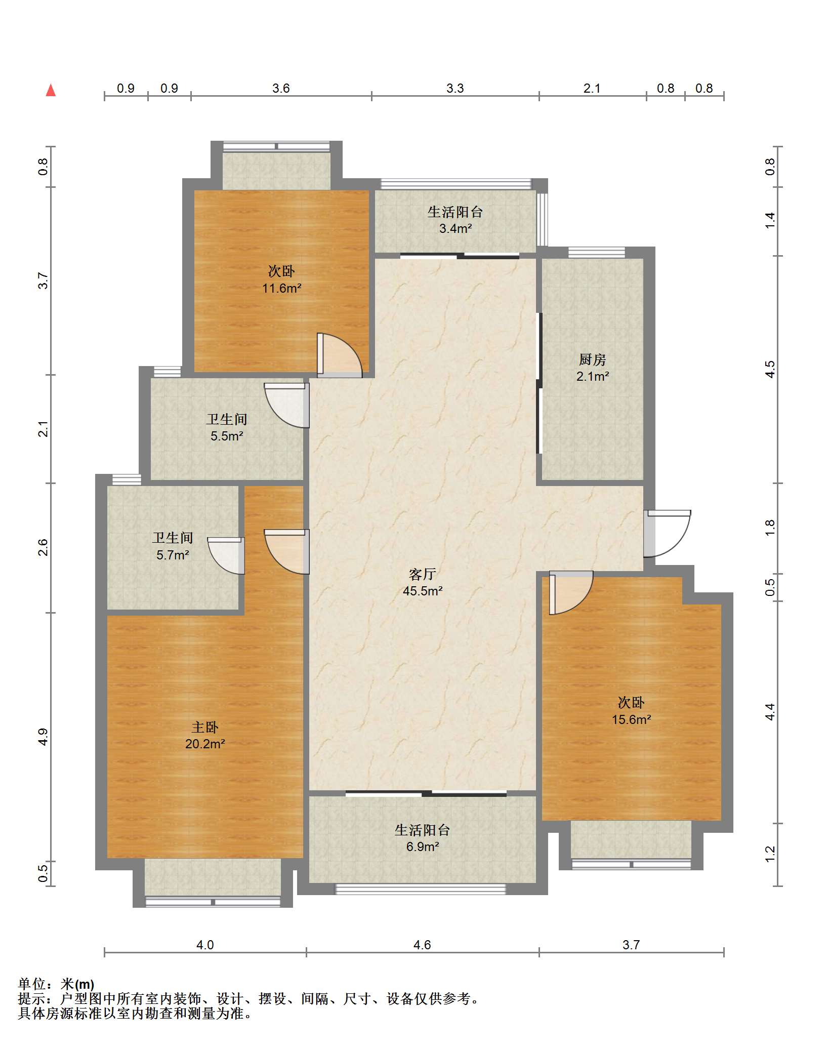 濠滨花园 3室2厅2卫 127.00m&sup2;