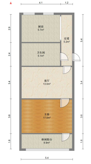 城中花园 1室1厅1卫 68.00m&sup2;