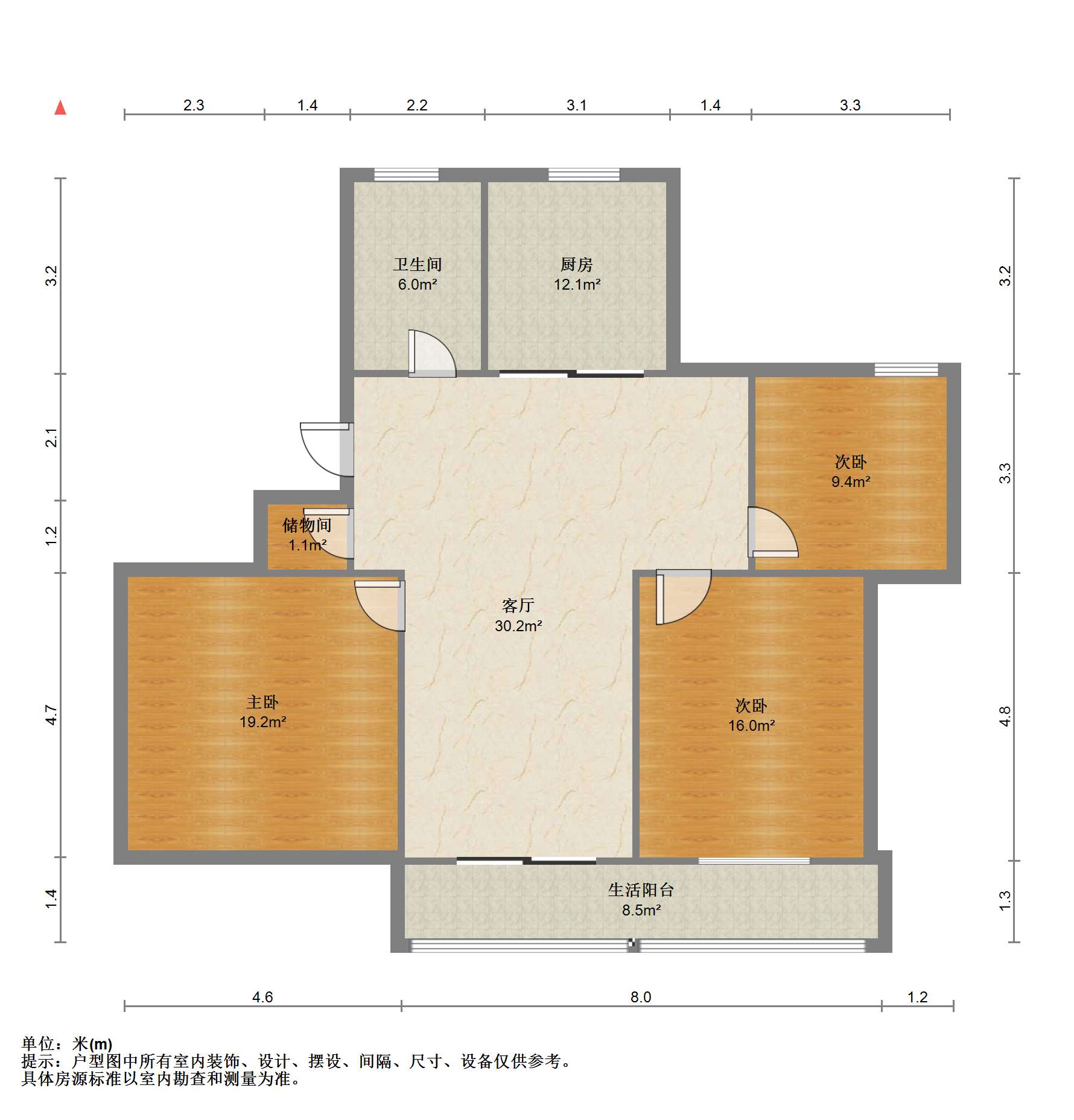 越江新村 3室1厅1卫 98m&sup2;