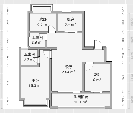 中铁逸都 3室2厅2卫 98.6m&sup2;