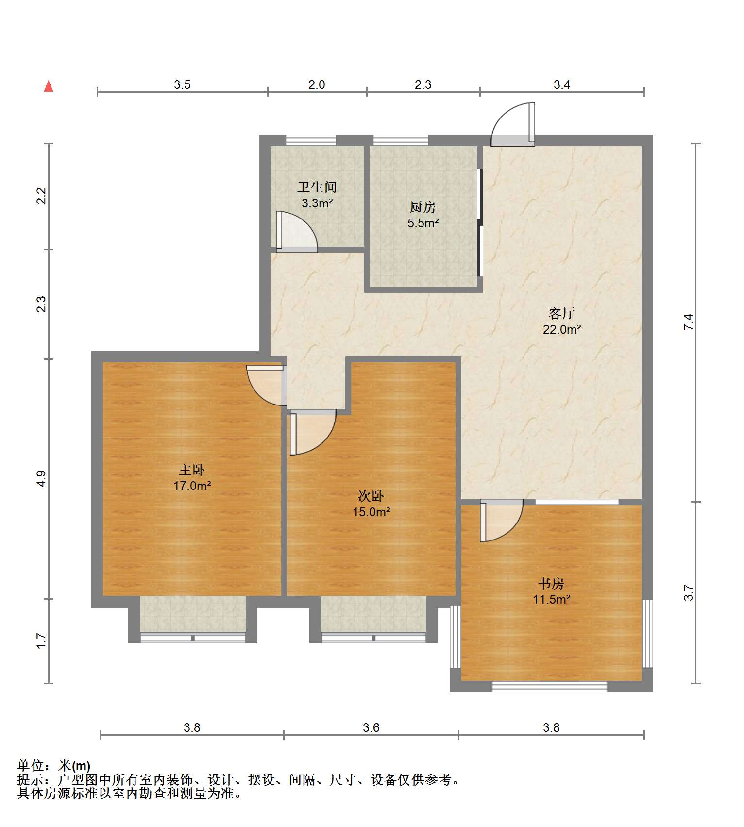 世家花园 3室2厅1卫 100m&sup2;