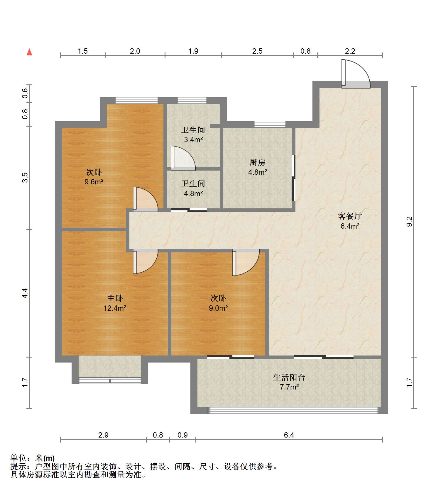 海纳春江 3室2厅1卫 97m&sup2;