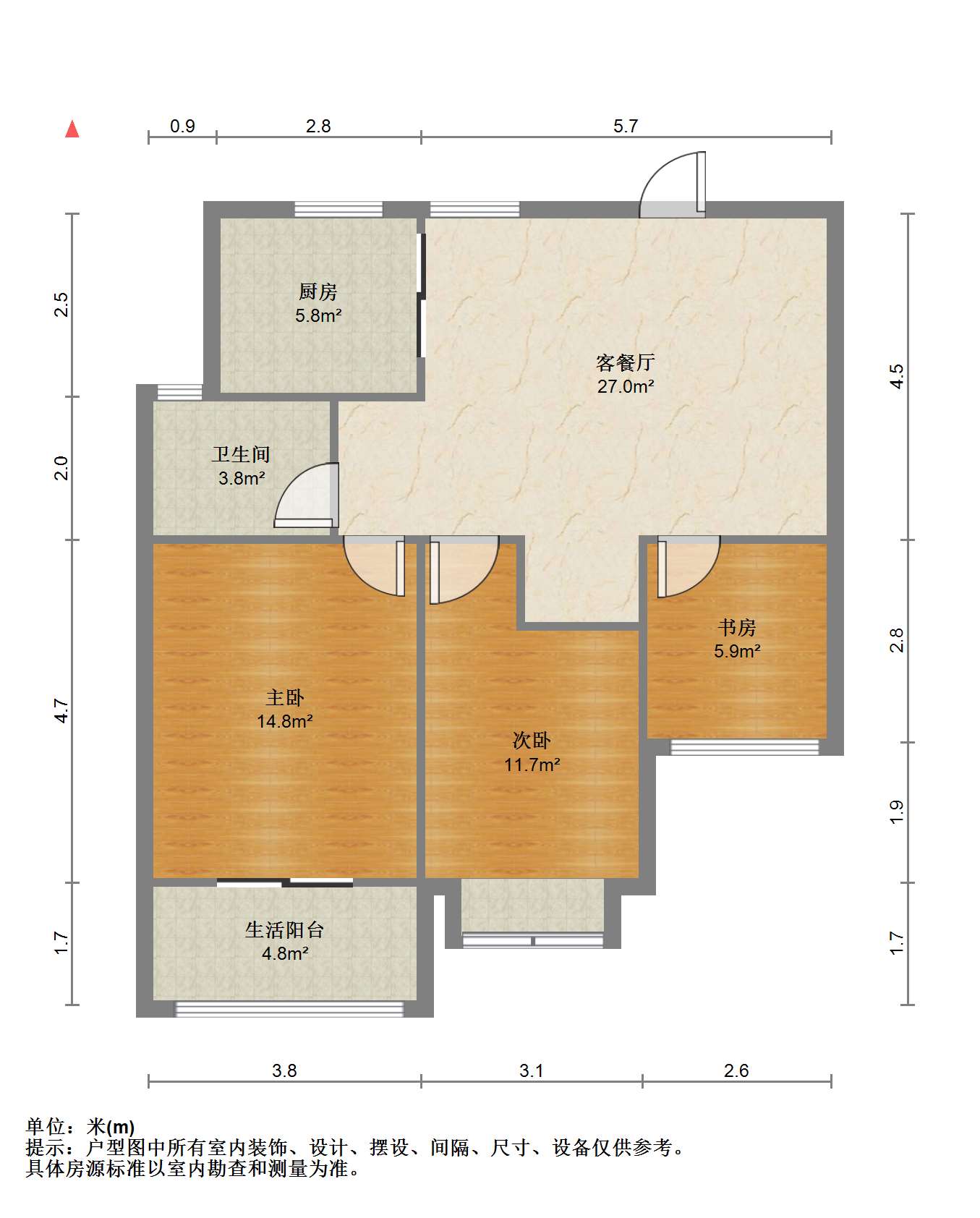 世家花园 3室1厅1卫 88.14m&sup2;