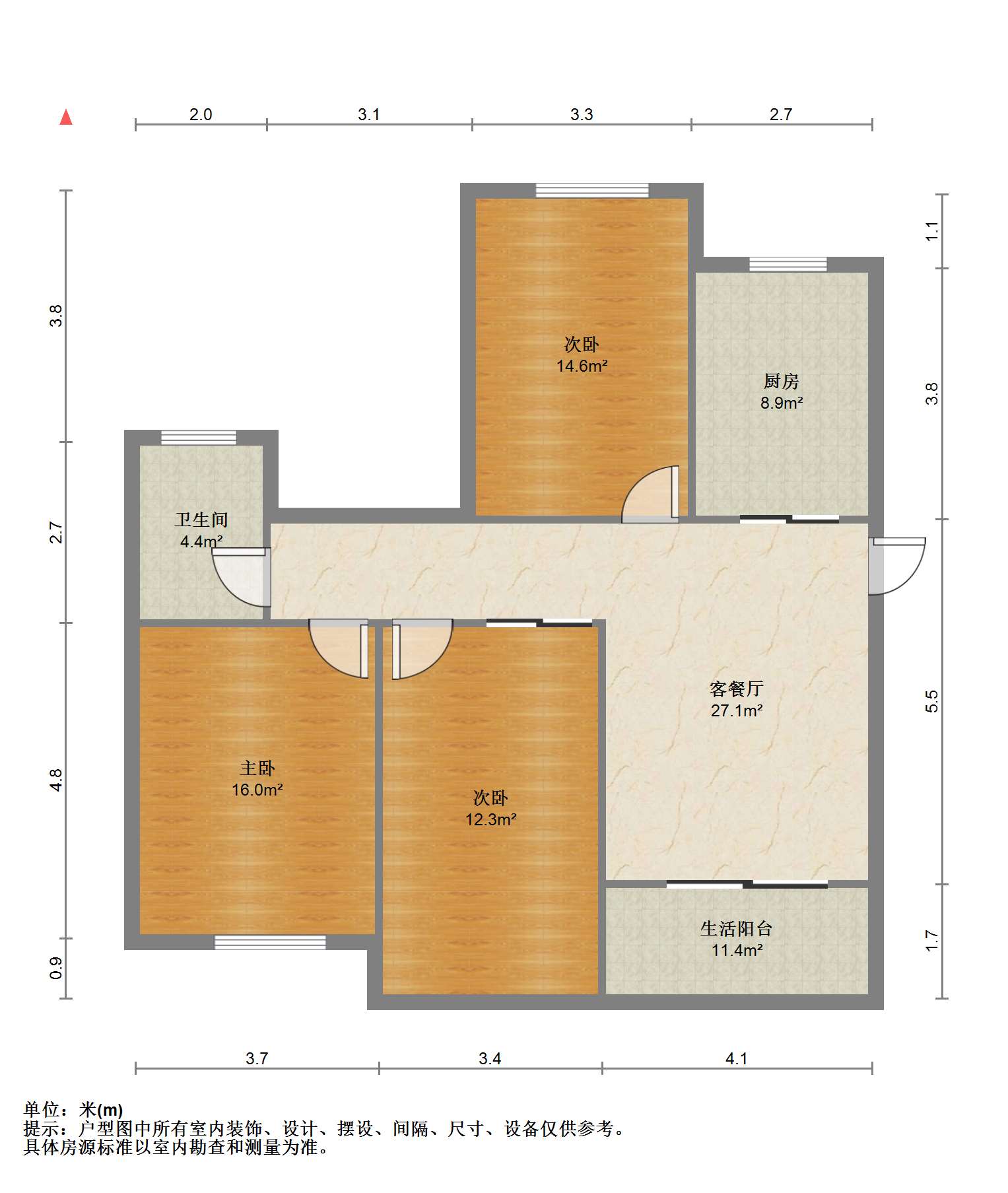 金色城邦 3室2厅1卫 120.00m&sup2;
