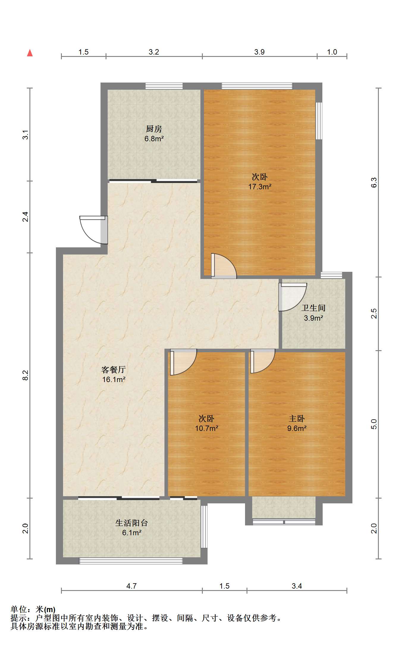 世家花园 3室2厅1卫 108m&sup2;