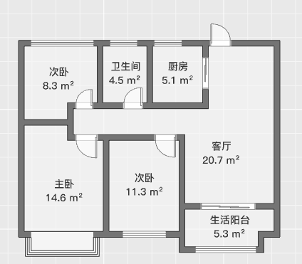 云樾东方 3室2厅1卫 106m&sup2;