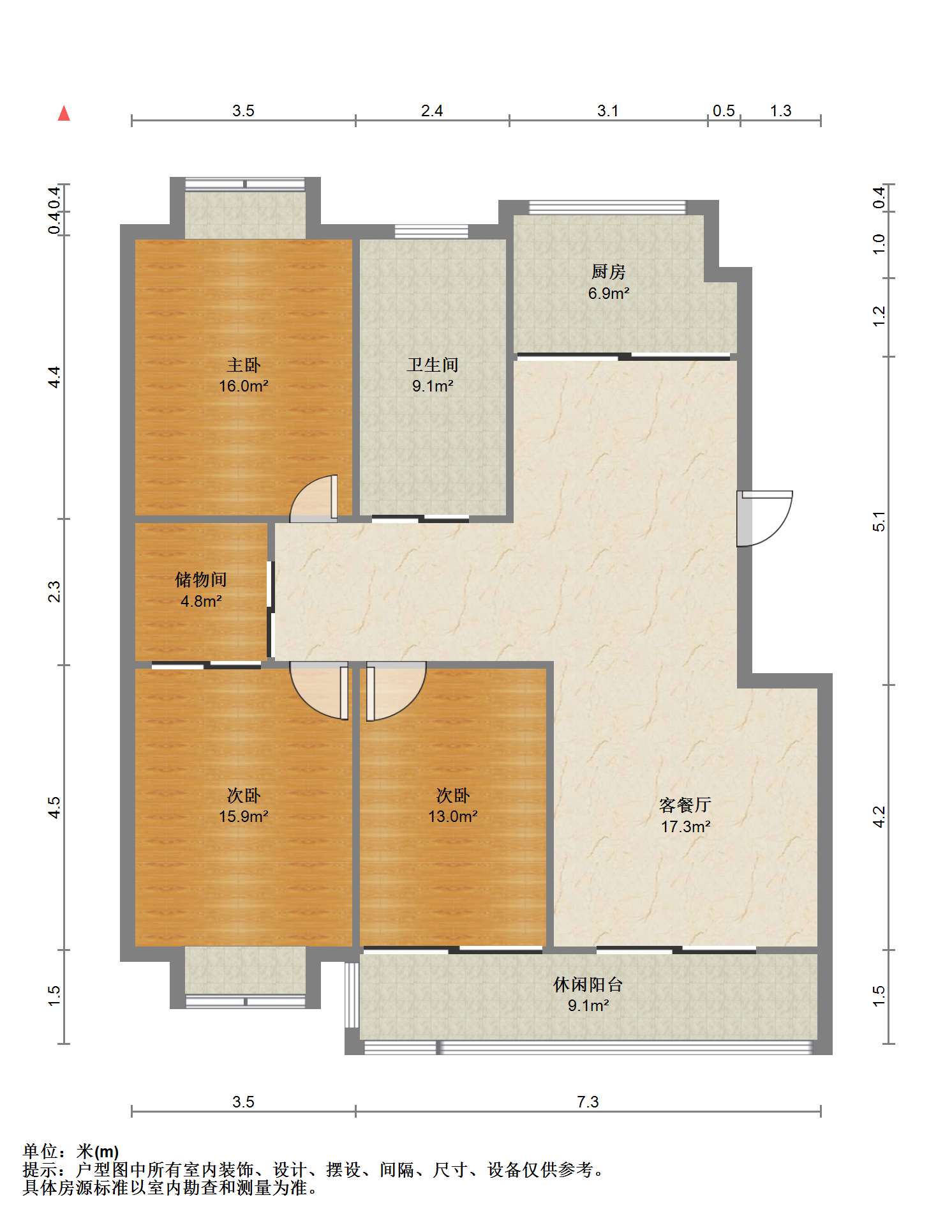 外滩北苑 3室1厅1卫 141.00m&sup2;