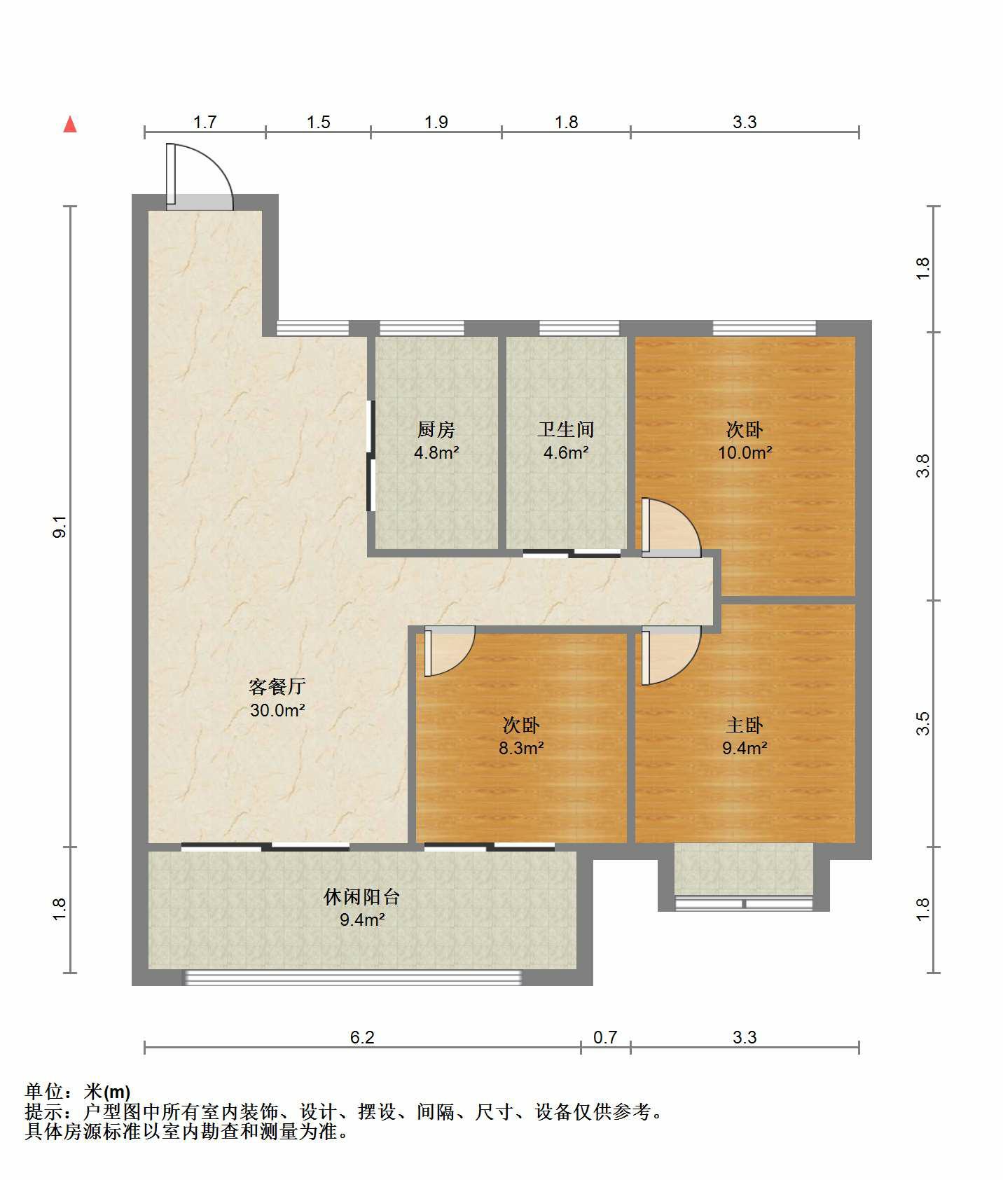 君兰天悦 3室1厅1卫 98m&sup2;