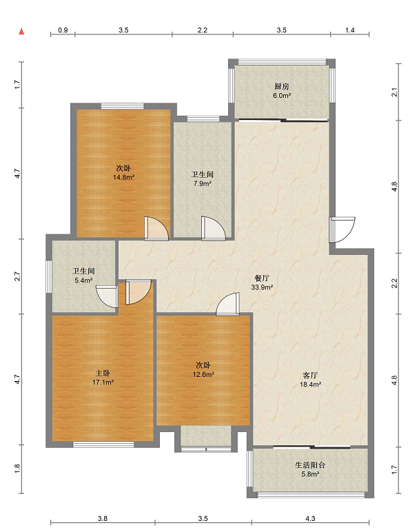 尚德城邦 3室2厅2卫 130.00m&sup2;