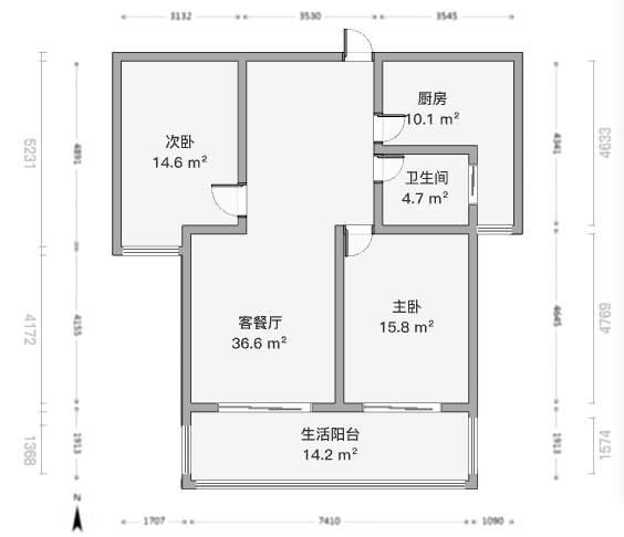 中南世纪城北区 2室2厅1卫 101m&sup2;