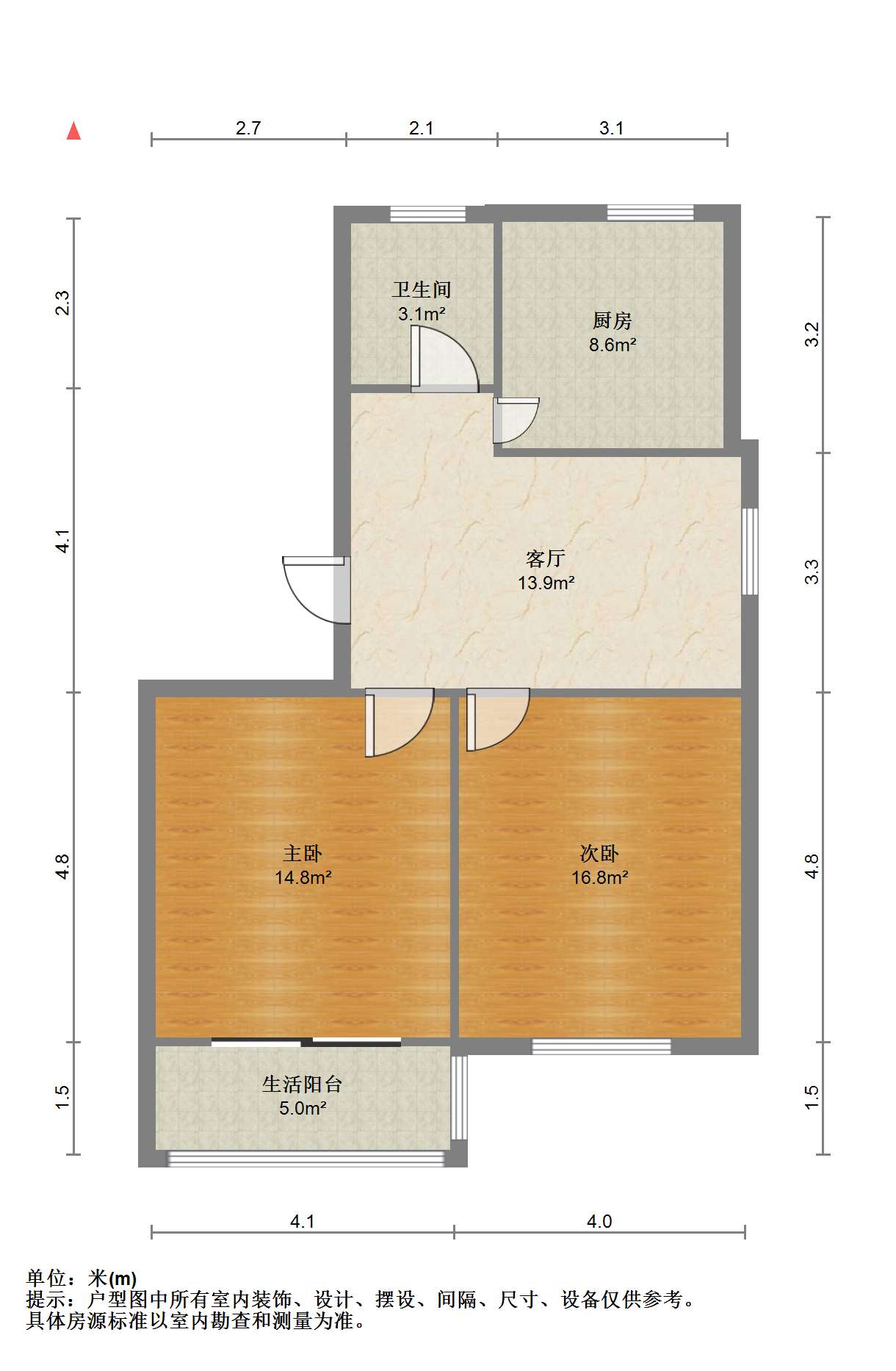 姚港路31号 2室1厅1卫 76.00m&sup2;