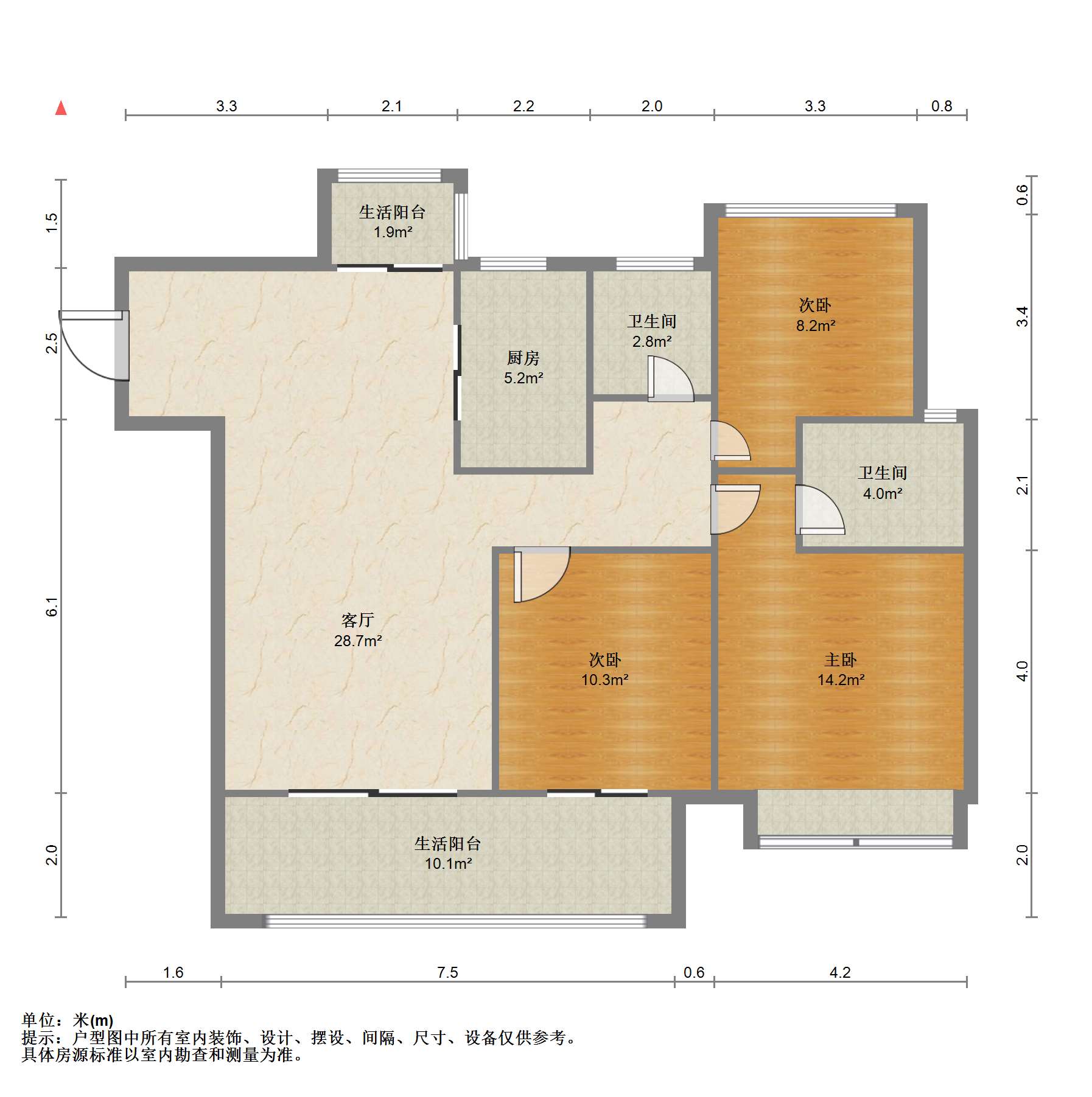 雍华府 3室2厅2卫 114m&sup2;