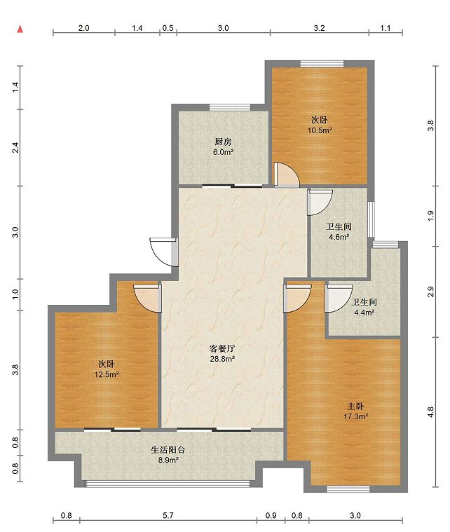 华禧铭苑 3室2厅1卫 111m&sup2;