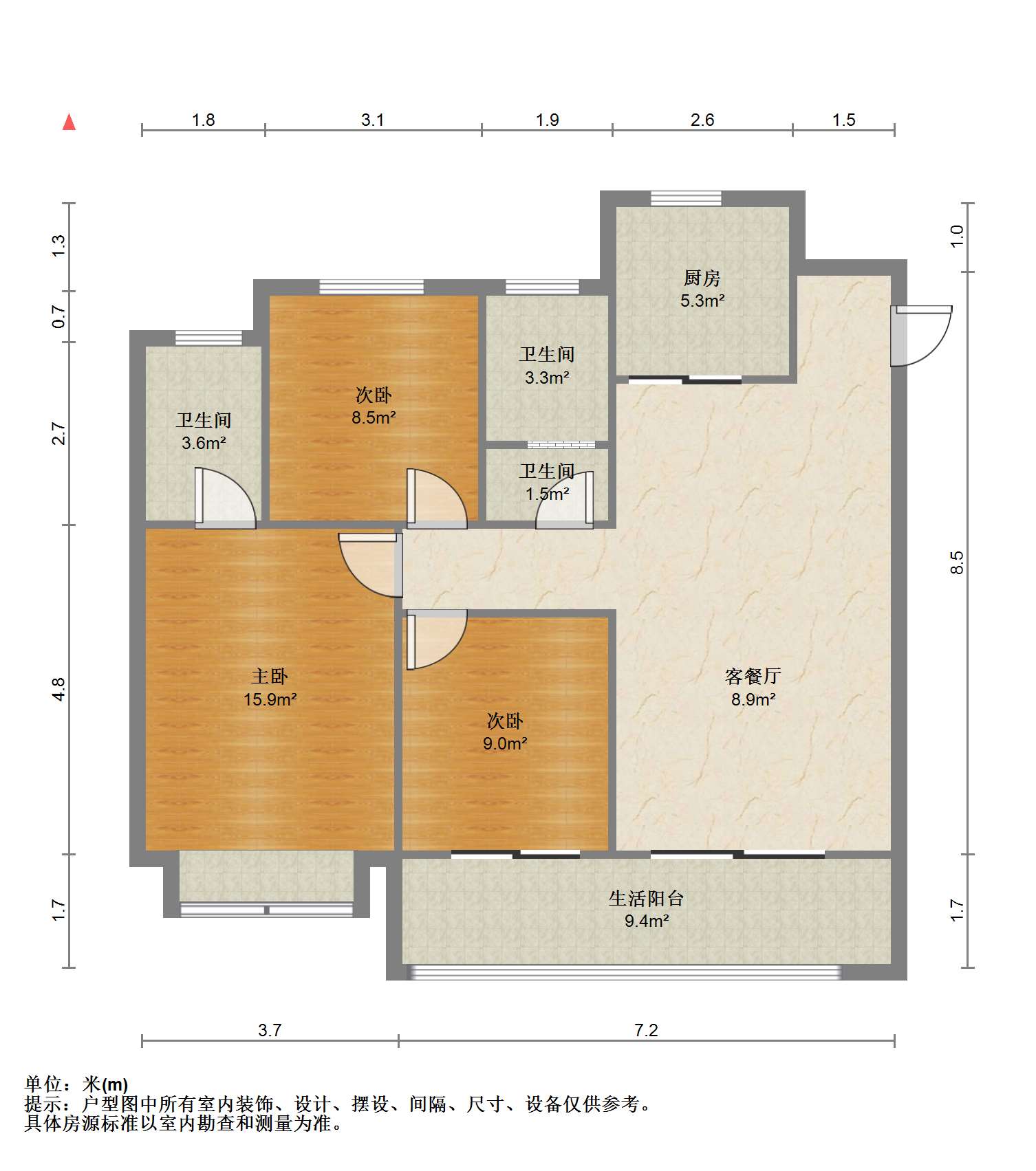 绿地江海图 3室2厅2卫 120.00m&sup2;