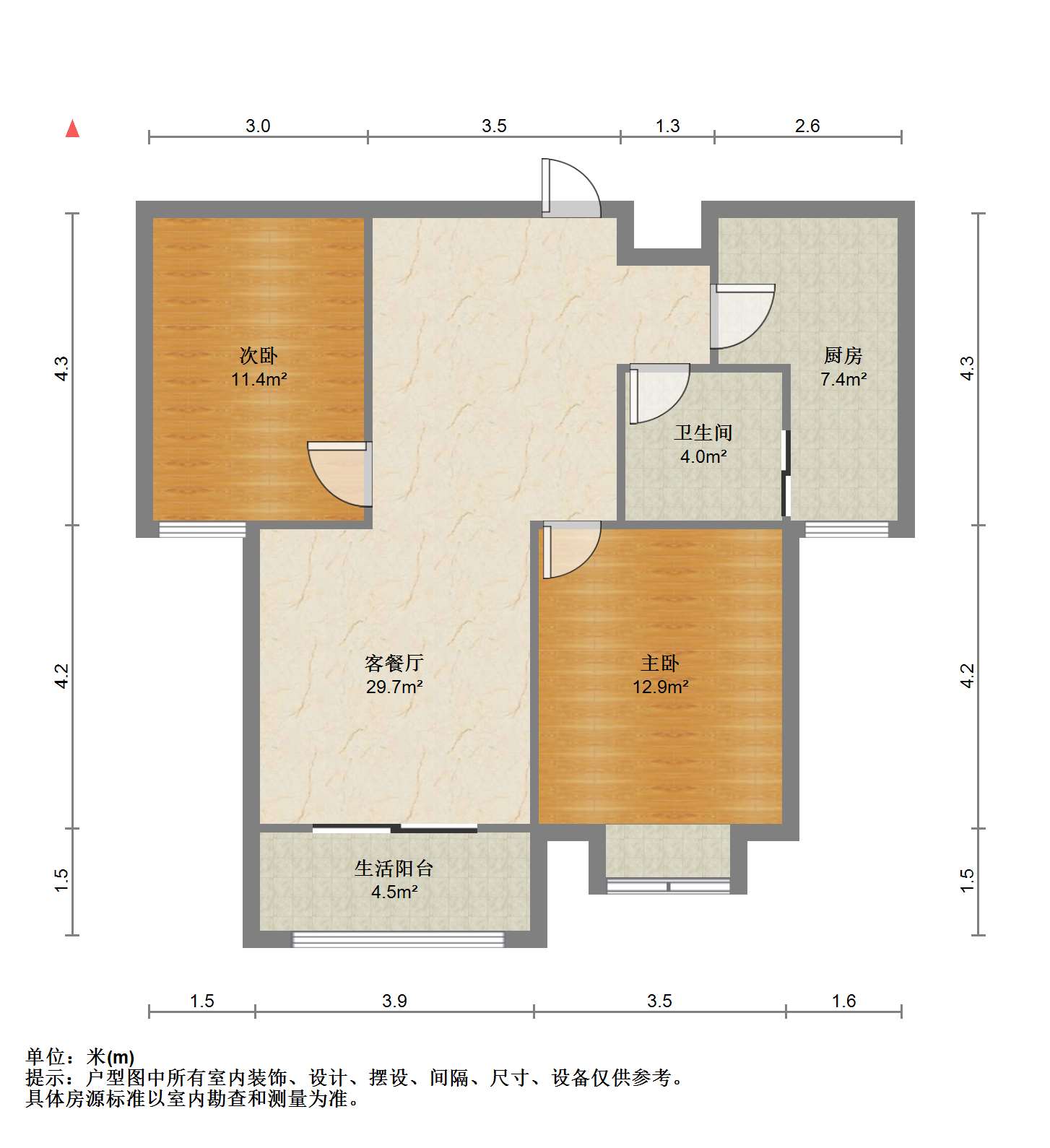 优山美地花园北区 2室1厅1卫 90.00m&sup2;