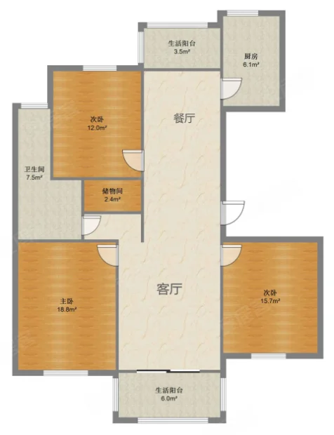 德诚翠湖湾 3室2厅1卫 126.62m&sup2;