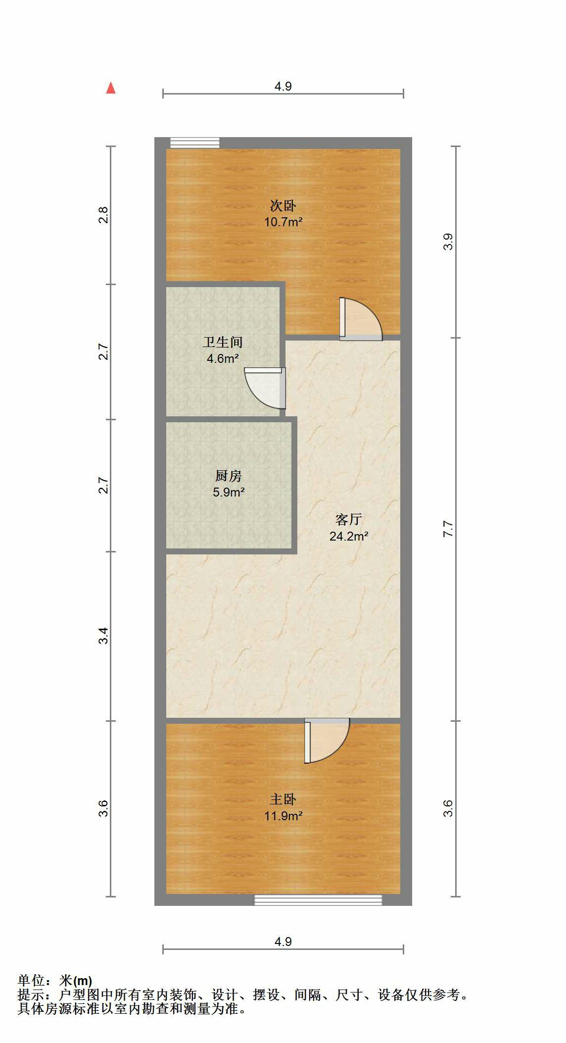 唐人公寓 2室1厅1卫 57m&sup2;