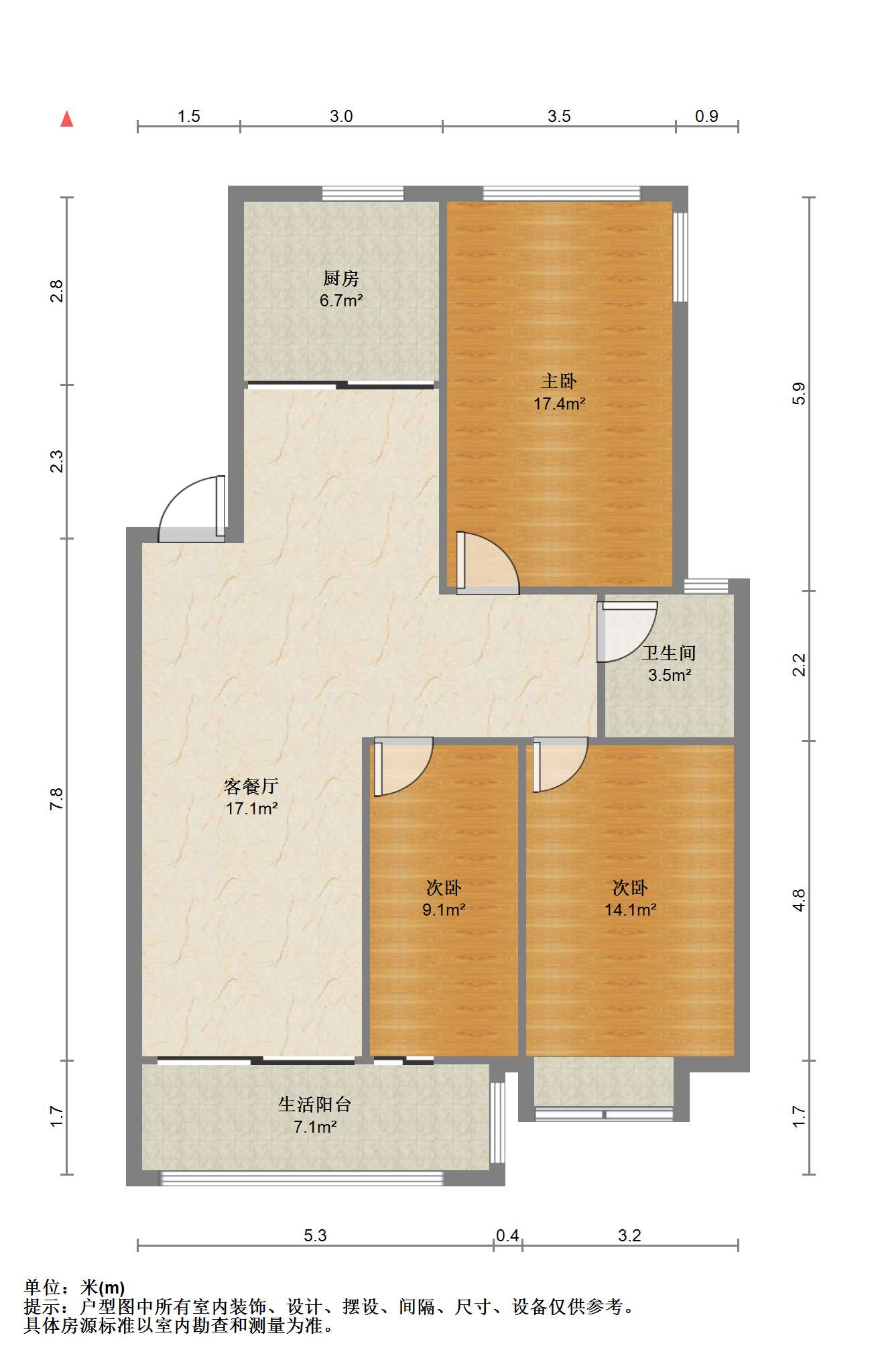 世家花园 3室2厅1卫 102m&sup2;