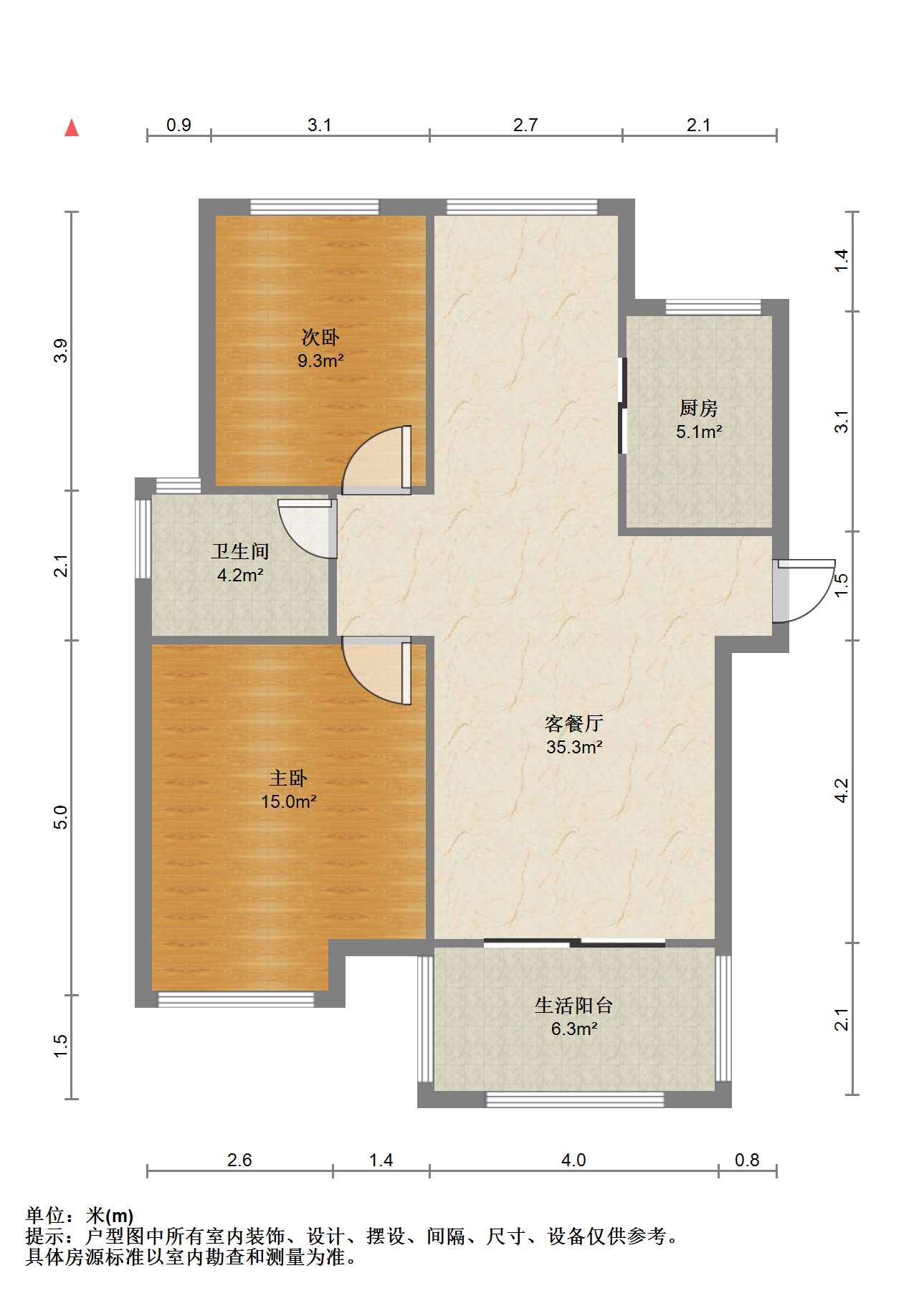 书香华府小区 2室2厅1卫 91.38m&sup2;