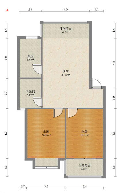 尚德城邦 2室1厅1卫 88m&sup2;