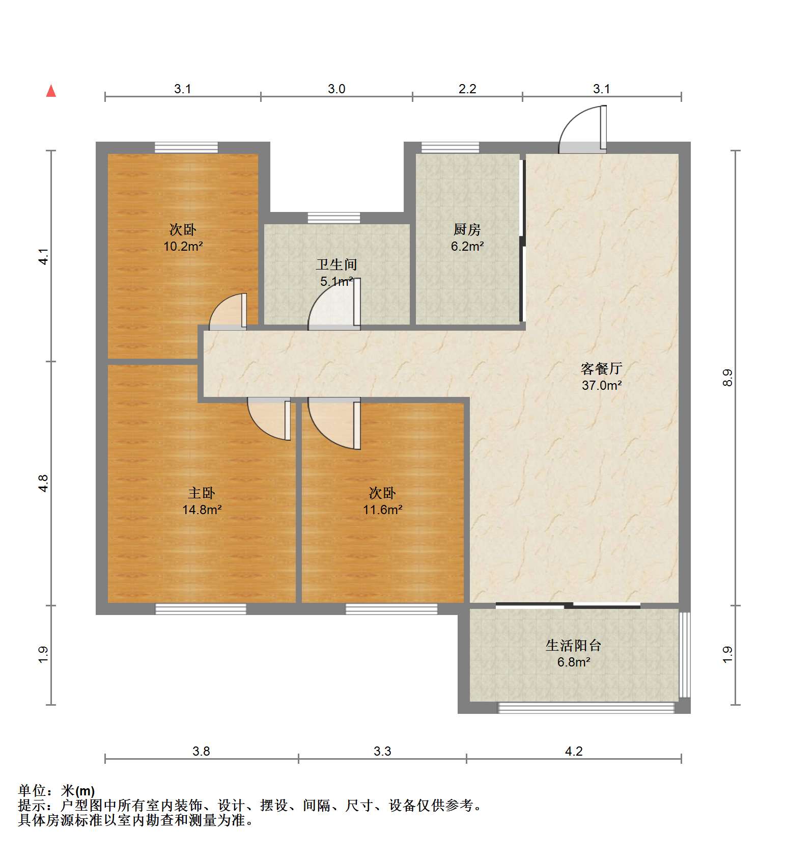 绿地新里城 3室1厅1卫 91m&sup2;