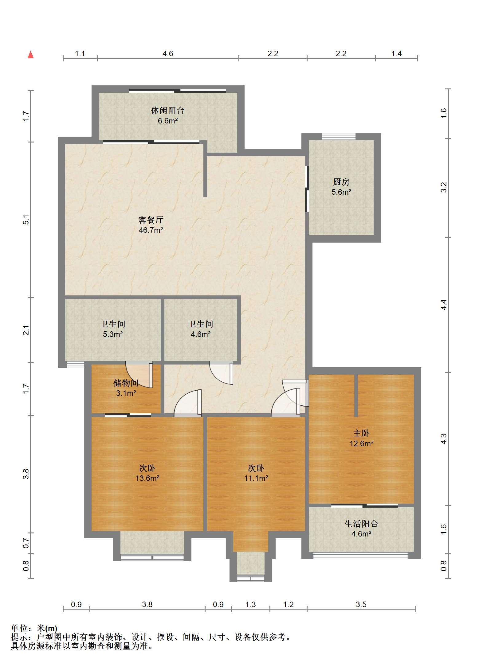 江海皇都私家花园 3室2厅2卫 136.77m&sup2;