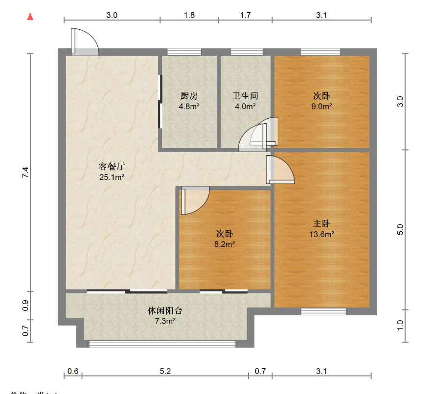 卓越悦宸 3室2厅1卫 93m&sup2;