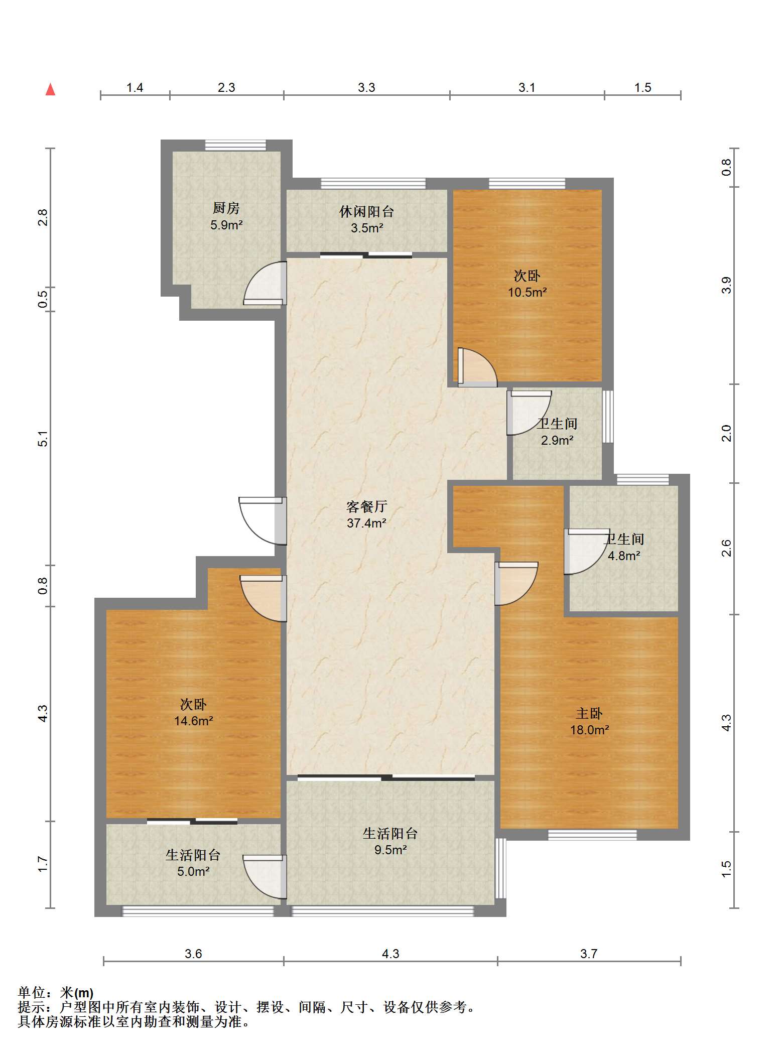 苏建名都城 3室2厅2卫 143m&sup2;