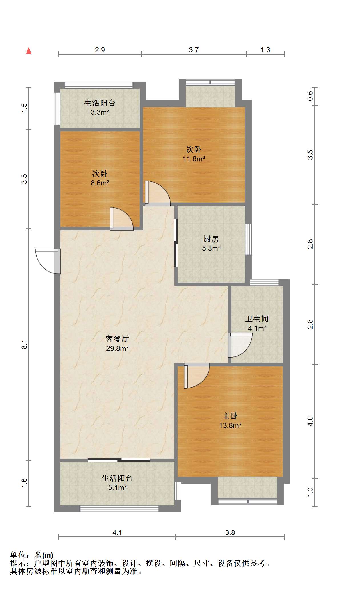 华润悦锦湾 3室2厅1卫 113.00m&sup2;