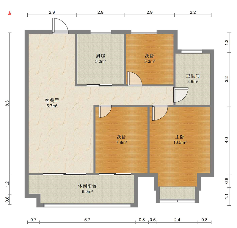 绿地江海图 3室2厅1卫 87.41m&sup2;