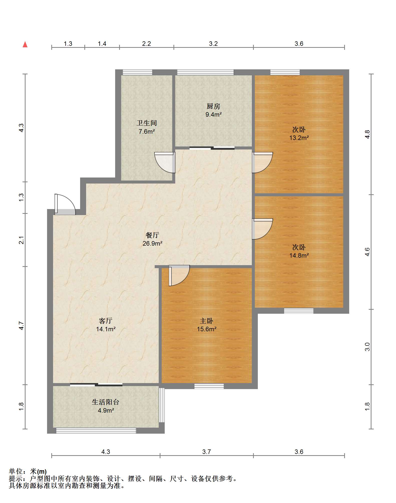 东方花苑 3室2厅1卫 107.00m&sup2;