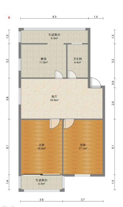 北濠桥东村 2室1厅1卫 88.68m&sup2;