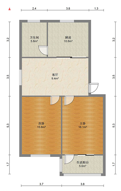 金苑公寓 2室2厅1卫 89m&sup2;