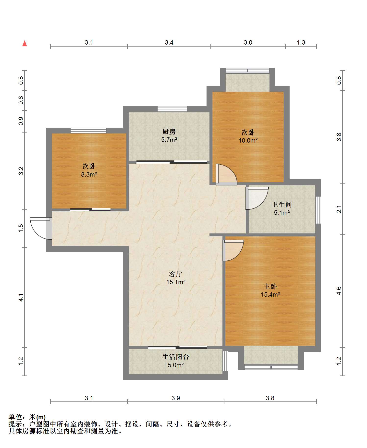 德诚&middot;翰景园 3室2厅1卫 97.9m&sup2;