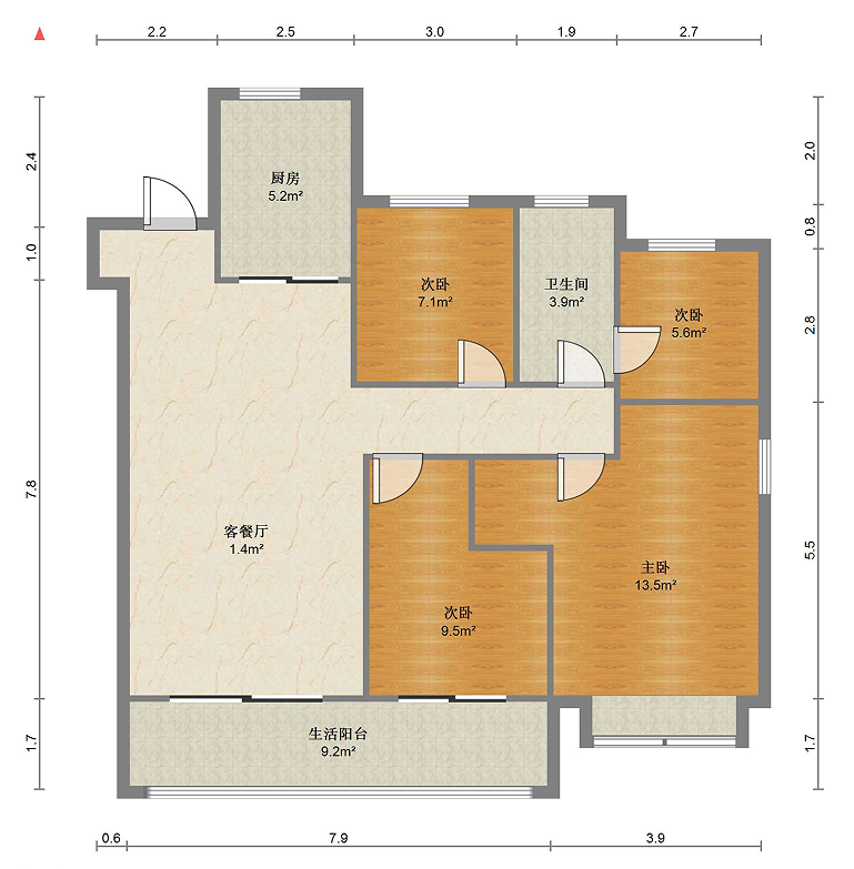 绿地江海图 4室2厅1卫 100.00m&sup2;