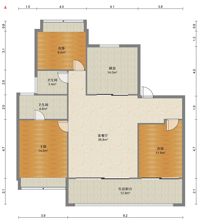 万科官山望 3室2厅2卫 144.00m&sup2;